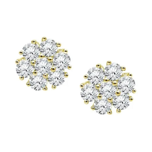 Flower Cluster Diamond Studs (3.00 ct Diamonds) in Yellow Gold