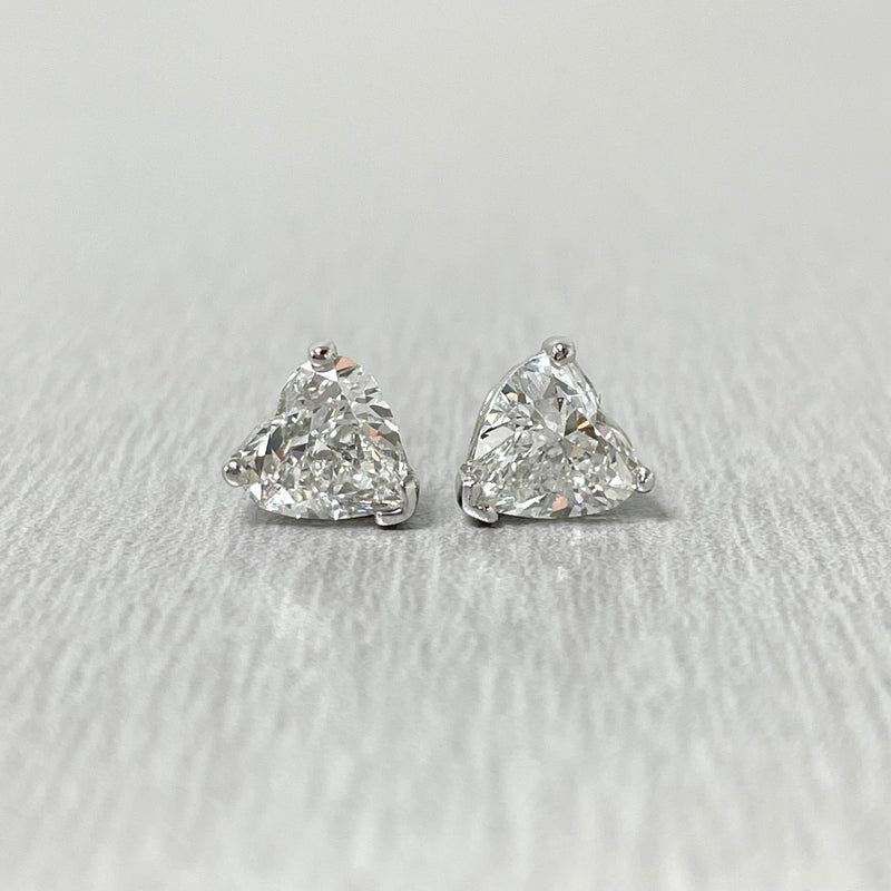 Heart Shape Solitaire Diamond Studs (2.00 ct HS GSI1 GIA Diamonds) in White Gold