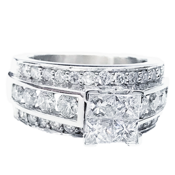 Princess Cluster Engagement Ring (3.00 ct Diamonds) in White Gold