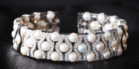 The Pearl & Diamond Cuff Bangle in White Gold