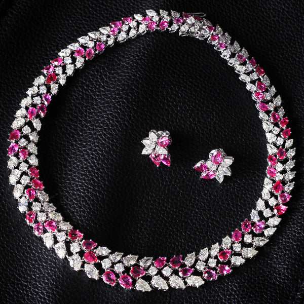 Bruma Ruby & Diamond Floral Suite (79.44 ct Diamonds & Rubies) in White Gold