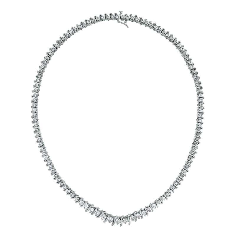Traditional S-Bar Diamond Tennis Necklace (9.13 ct Diamonds) in White Gold