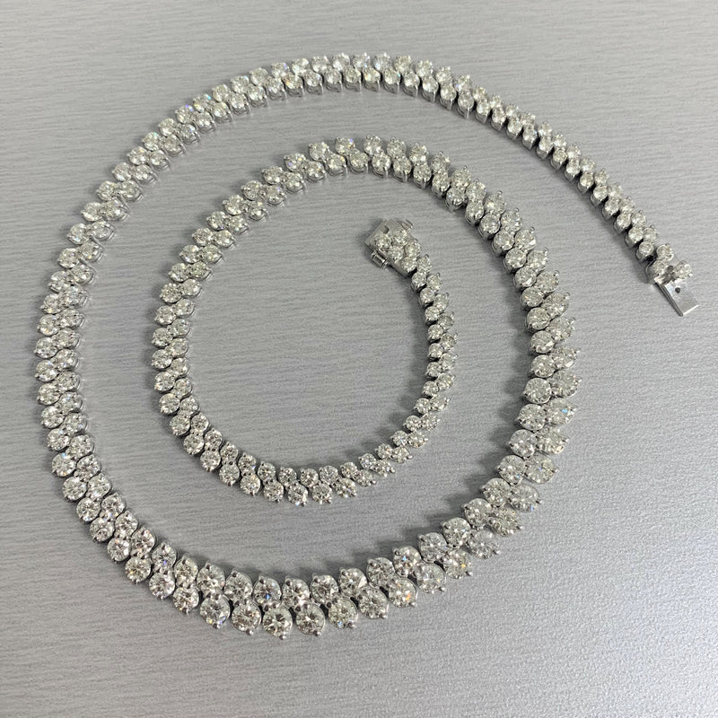Graduated Angular Round Diamond Tennis Necklace (23.96 ct Diamonds) in White Gold