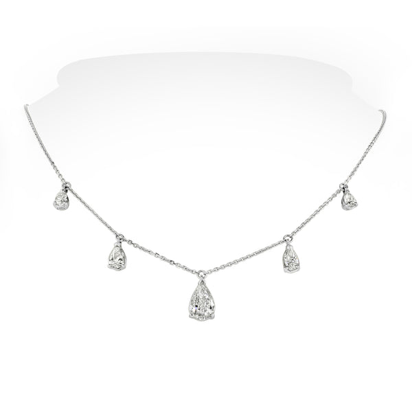 Beauvince Pear Shape Solitaire Pendant Necklace (2.95 ct Diamonds) in White Gold