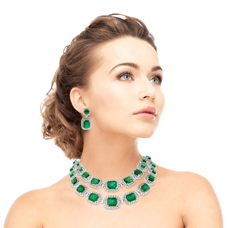 14K White gold necklace with 0.64 carat Emerald and 0.64 carat White D –  Delagos Jewellery