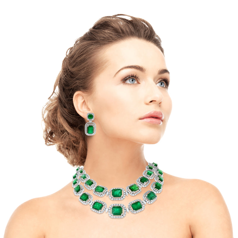 Renee Emerald & Diamond Necklace (162.89 ct Gemstones) in White