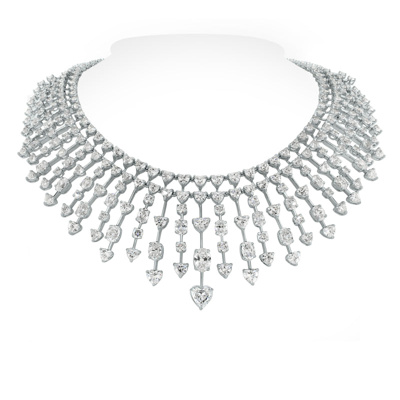 Hearts Necklace & Earrings Suite (58.44 ct Diamonds) in White Gold