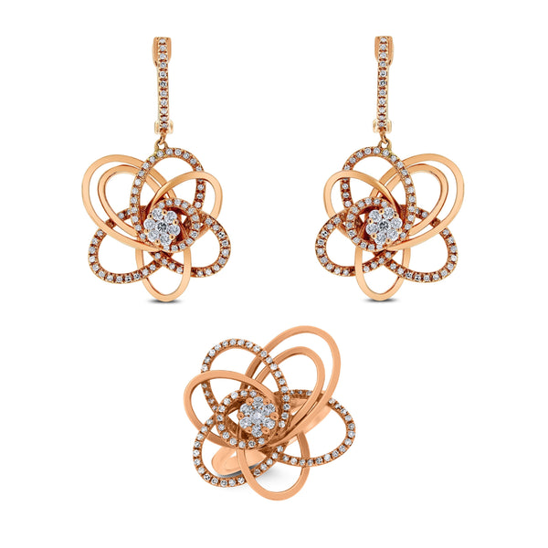 Bloom Diamond Earrings & Ring Set (1.35 ct Diamonds) in Rose Gold