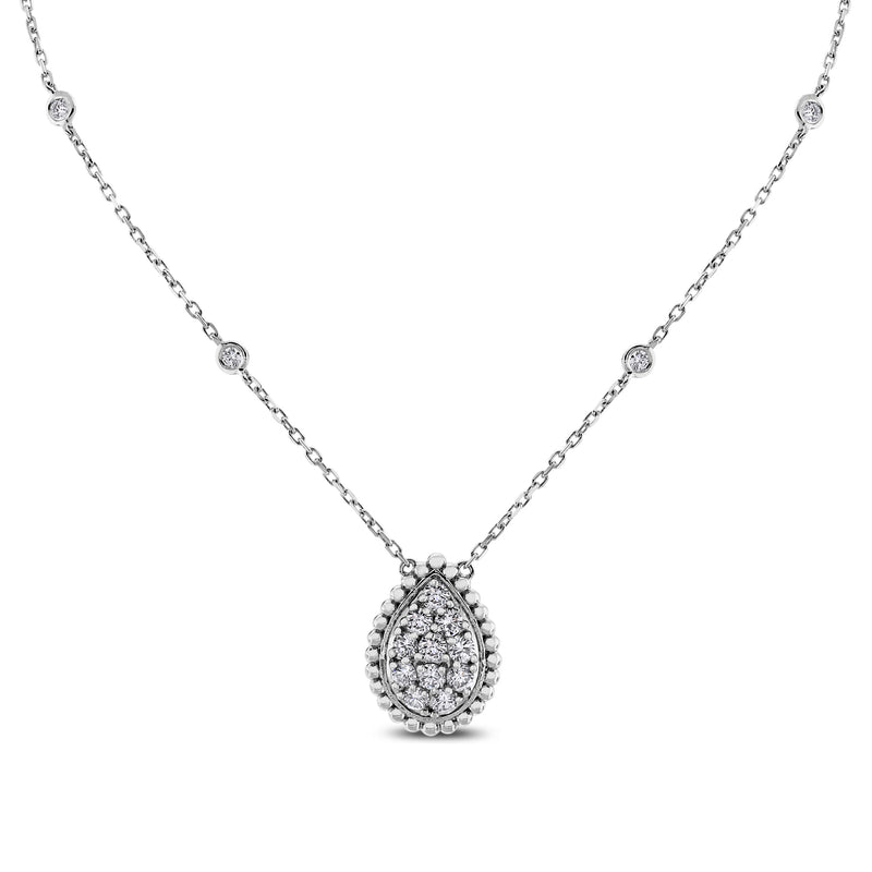 Pear Drop Pendant Necklace (0.85 ct Diamonds) in White Gold