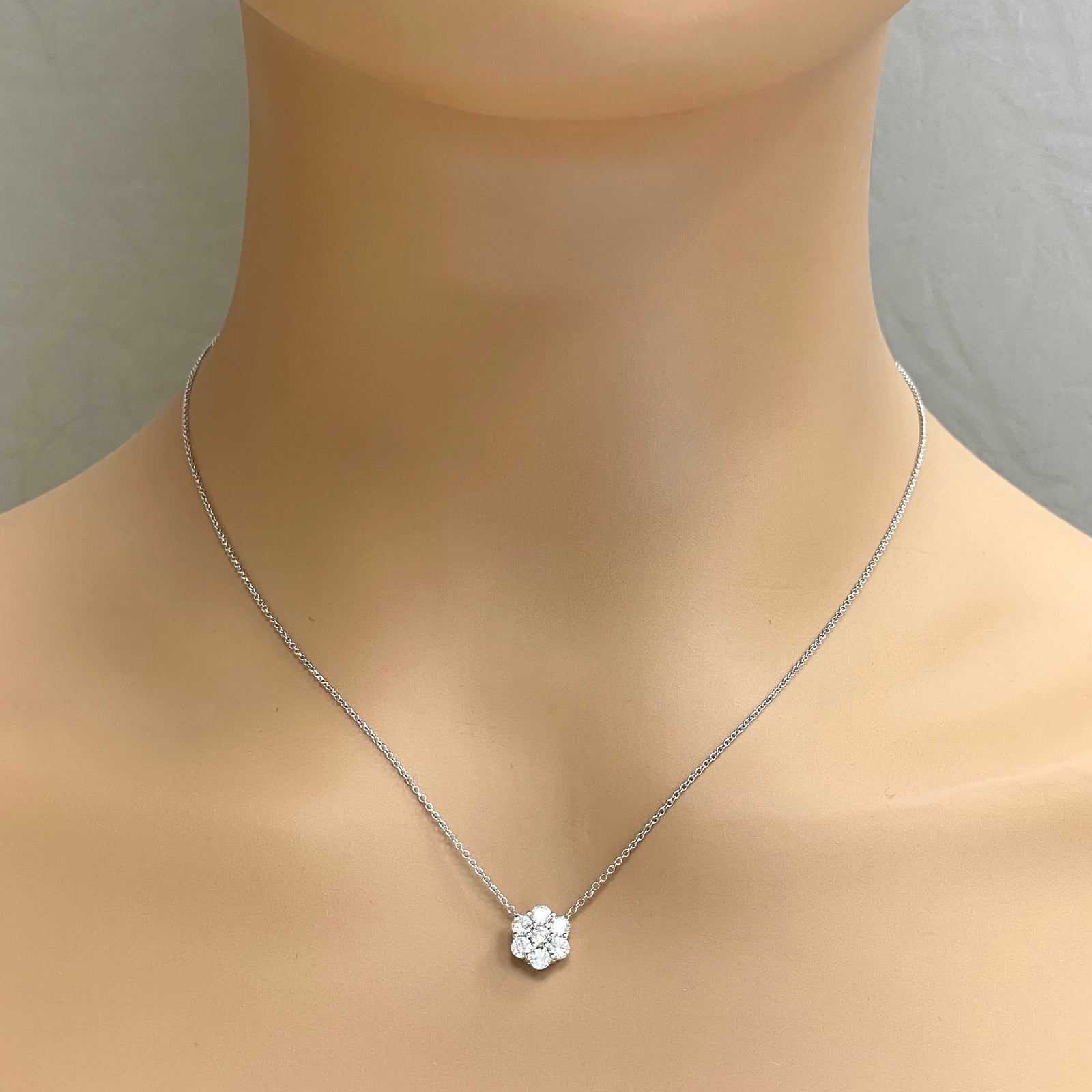 Flower Cluster Diamond Pendant (0.60 ct Diamonds) in White Gold 