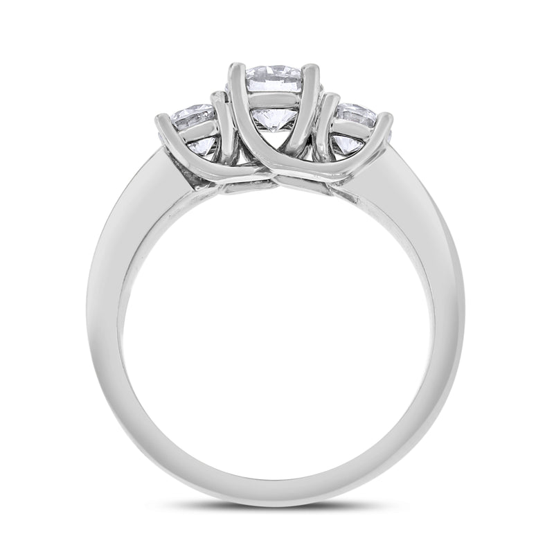 3 Stone Engagement Ring (1.10 Round ISI1 Diamond) in White Gold