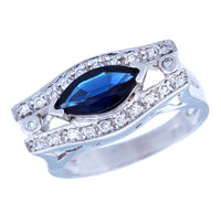 Marquise Sapphire Evil Eye Ring in White Gold