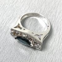 Marquise Sapphire Evil Eye Ring in White Gold