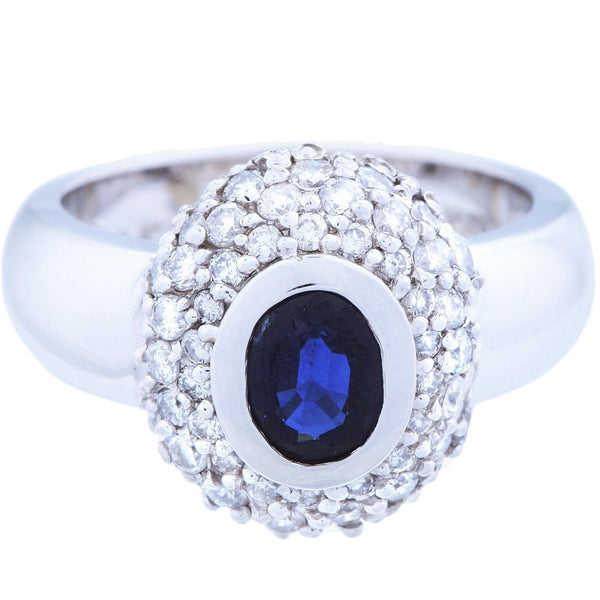 Diamond Halo Sapphire Ring (1.95 ct Sapphire & Diamonds) in White Gold