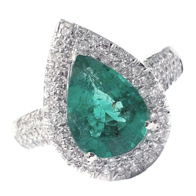 Sara Emerald & Diamond Ring (2.29 ct Emerald & Diamonds) in White Gold