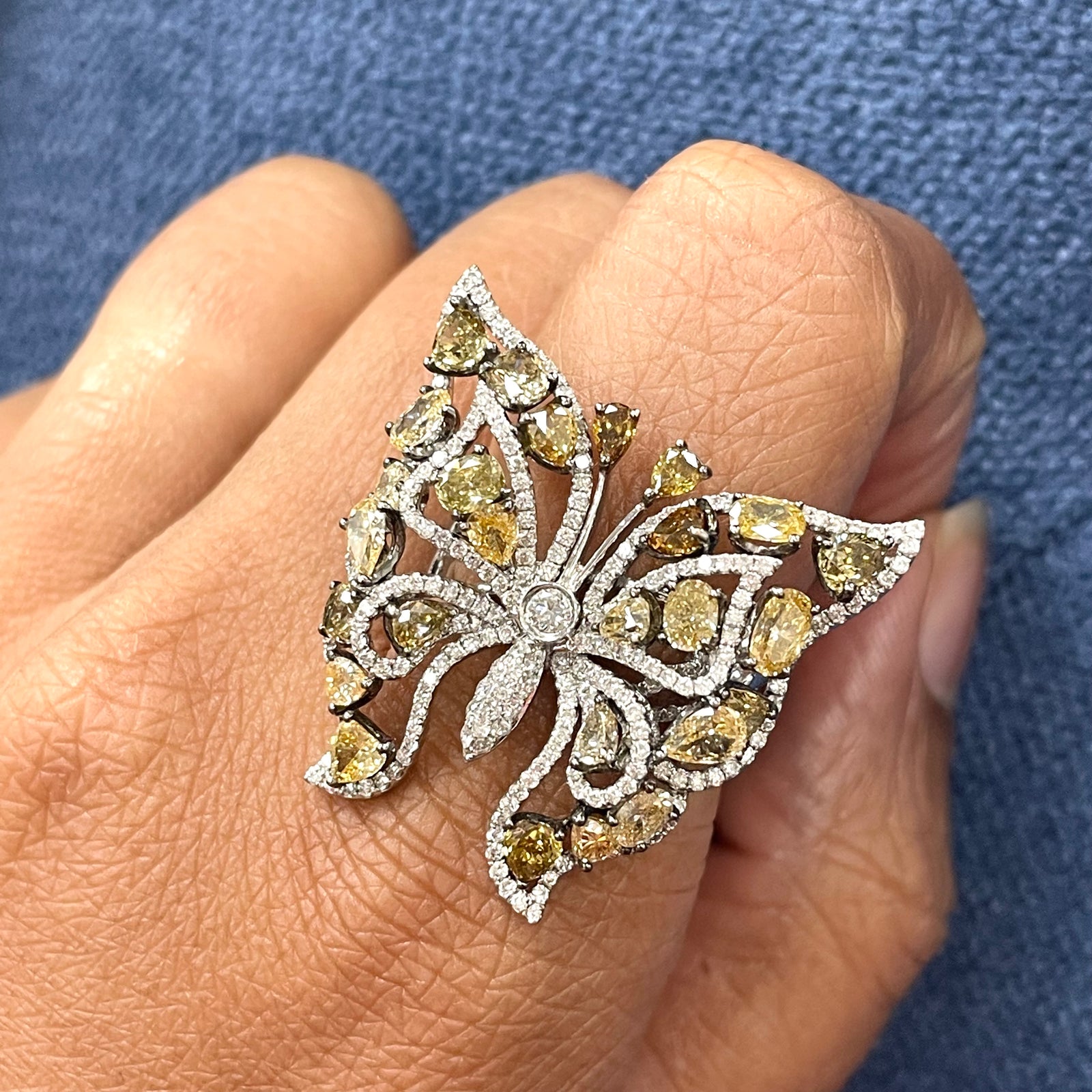 Butterfly Fall Ring (4.95 ct Diamonds) in White Gold