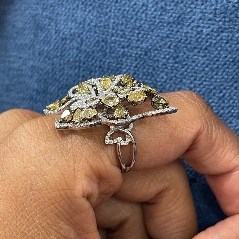 Butterfly Fall Ring (4.95 ct Diamonds) in White Gold