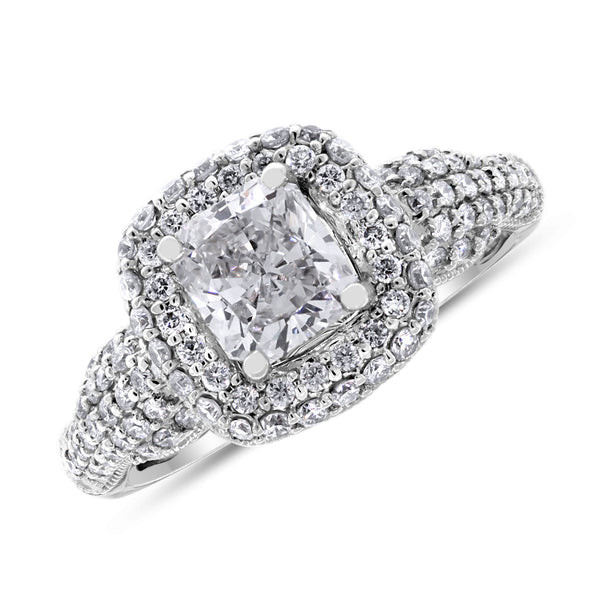 Bridges Engagement Ring (0.91 ct Radiant KVVS Diamond) in White Gold