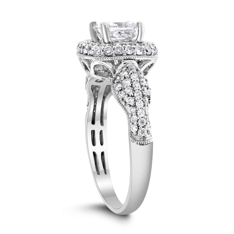 Bridges Engagement Ring (0.91 ct Radiant KVVS Diamond) in White Gold