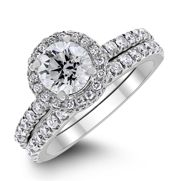 Promises Engagement Ring Bridal Set (1.01 ct Round KSI3 EGLUSA Diamond) in White Gold