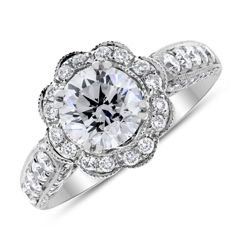 Blossoms Engagement Ring (1.21 ct Round GSI2 EGLUSA Diamond) in White Gold