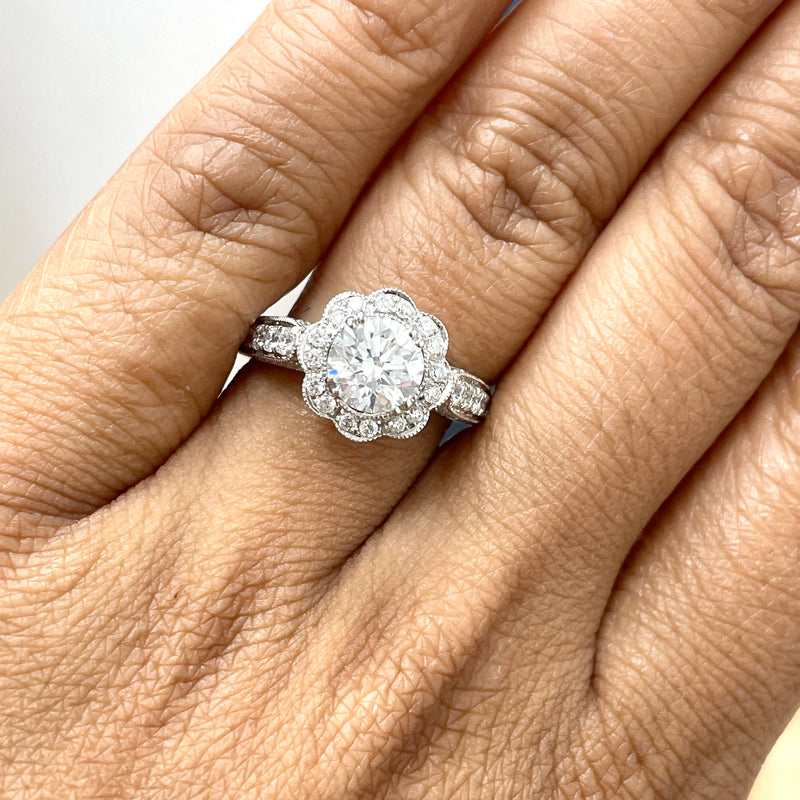 Blossoms Engagement Ring (1.21 ct Round GSI2 EGLUSA Diamond) in White Gold