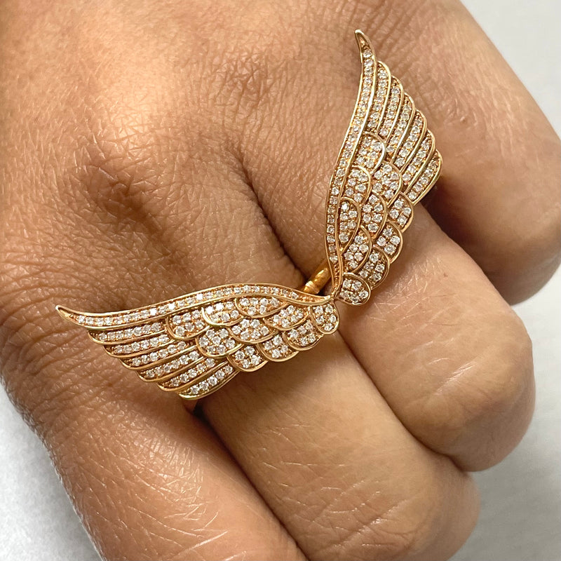 2 Finger Wings Diamond Ring (0.86 ct Diamonds) in Rose Gold