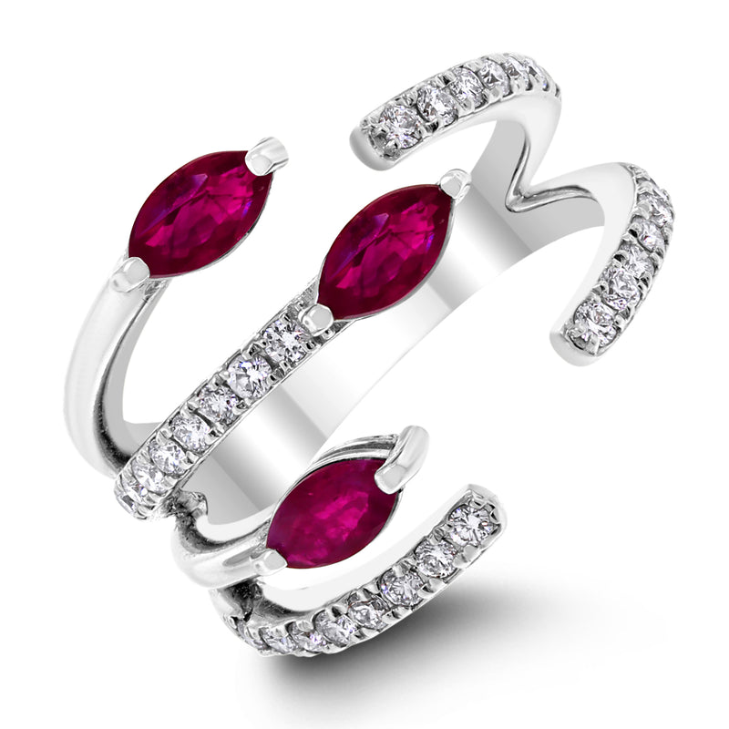 Rosy Blooms Ruby Ring (1.04 ct Rubies & Diamonds) in White Gold