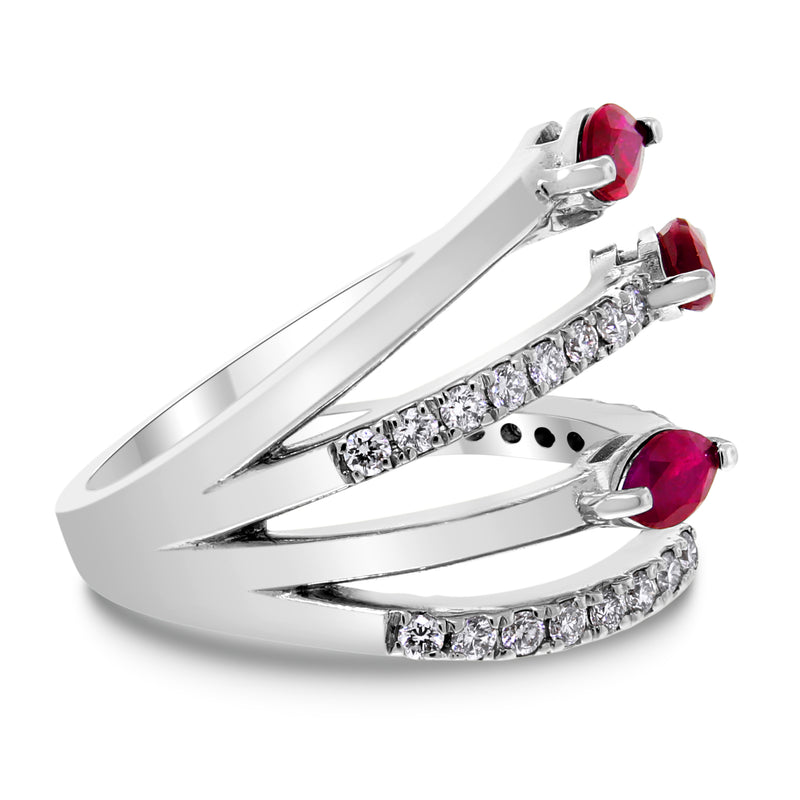 Rosy Blooms Ruby Ring (1.04 ct Rubies & Diamonds) in White Gold