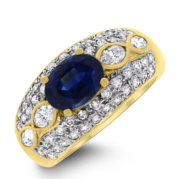 Vintage Sapphire & Diamond Band (3.04 ct Diamonds & Sapphire) in Yellow Gold