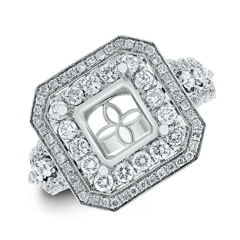 Vanessa Engagement Setting for a 2.00 ct Princess (1.00 ct Diamonds) in White Gold