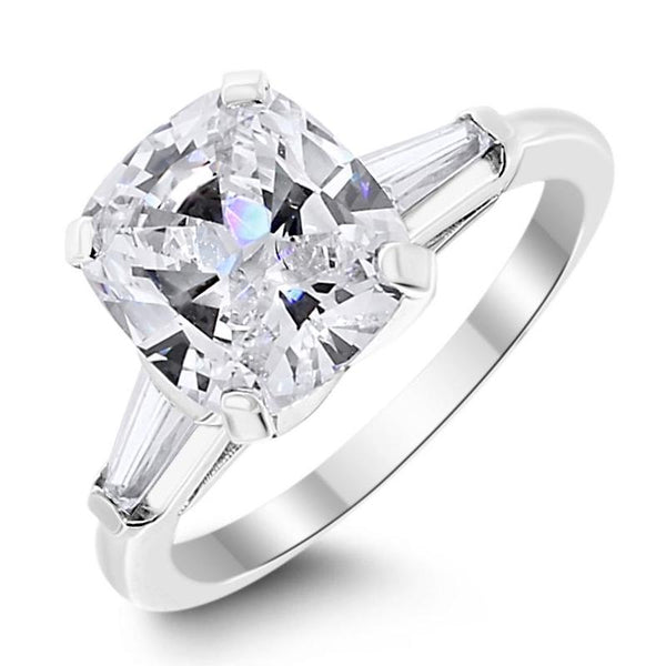 Cushion & Baguettes Engagement Ring (2.10 Cushion GVS1 GIA Diamond) in Platinum