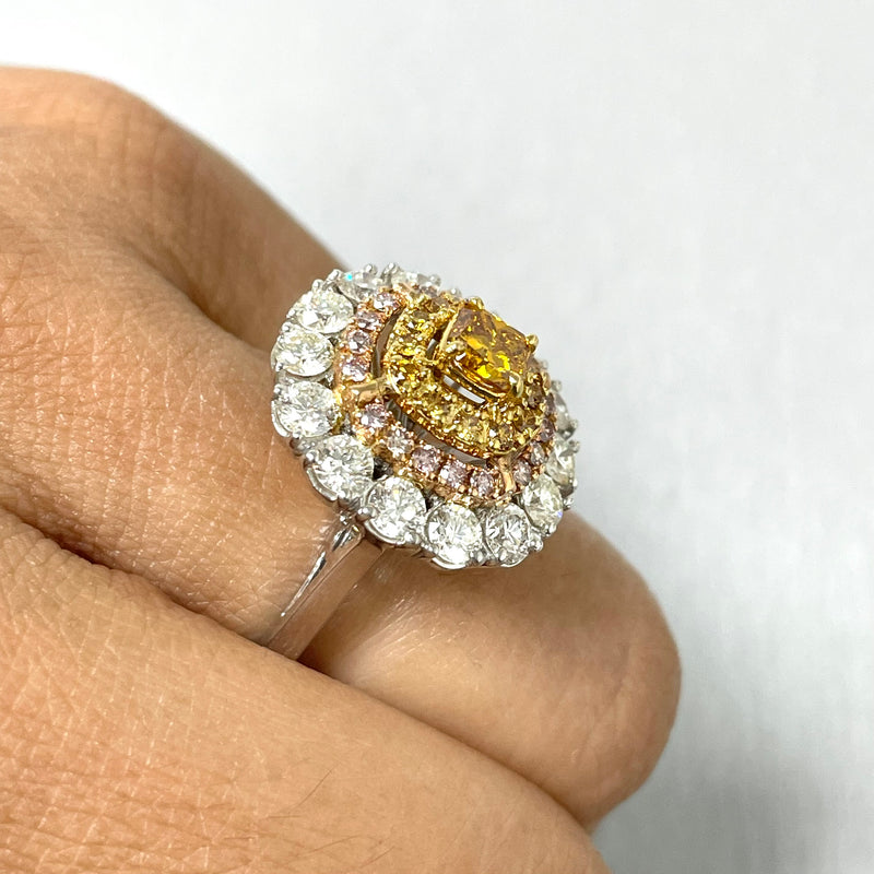 9K Au375 White Gold Ring 1.18Ct Nature Yellow and white Diamond Ring sun  flower Wedding Party Engagement Anniversary Fashion - AliExpress