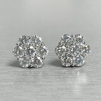 Flower Cluster Diamond Studs (1.27 ct Diamonds) in 18K White Gold