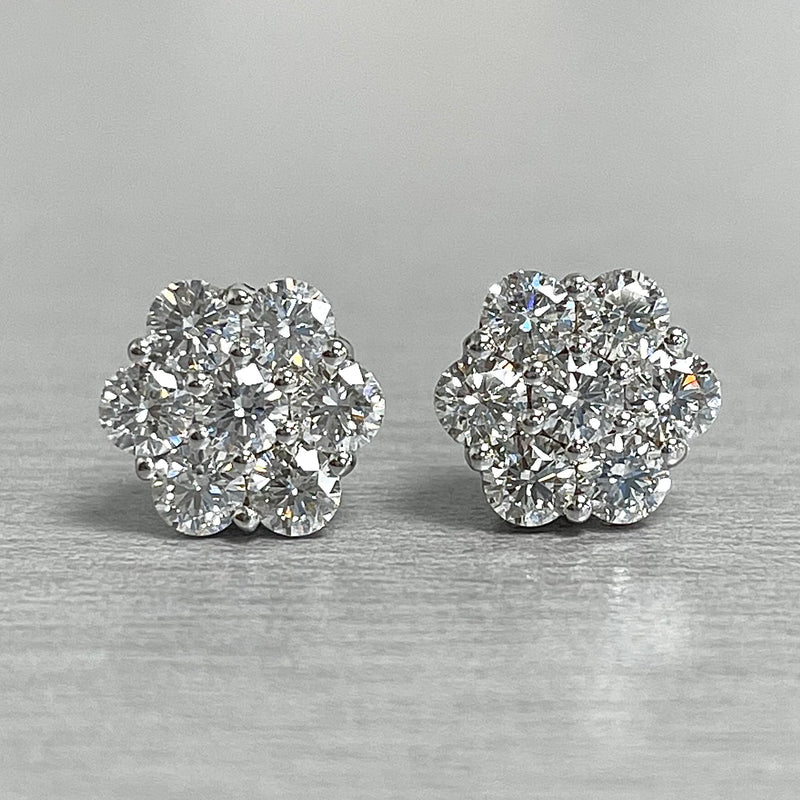 Flower Cluster Diamond Studs (1.41 ct Diamonds) in White Gold