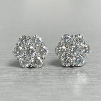 Flower Cluster Diamond Studs (1.38 ct Diamonds) in White Gold