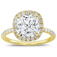 Halo Engagement Ring (2.23 ct Cushion JVVS2 EGLUSA Diamond) in Yellow Gold