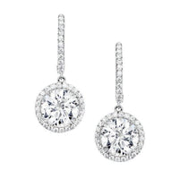 Dangling Halo Diamond Earrings (2.48 ct Diamonds) in White Gold