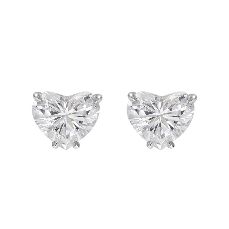Heart Shape Solitaire Diamond Studs (2.01 ct HS H-I SI GIA Diamonds) in White Gold